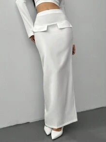 Aloruh Women's High Waist Maxi White Mermaid Skirt, Stylish For Commuting, Autumn/Winter