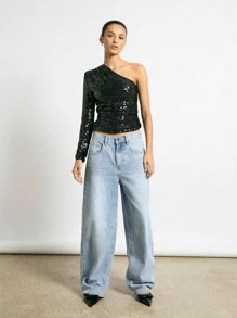 AiiRZ Rave Sequins One-Shoulder Fitted Top - Black - View 4