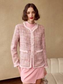 MOTF PREMIUM TWEED PATCH POCKET CONTRAST TRIM JACKET - Pink - View 4
