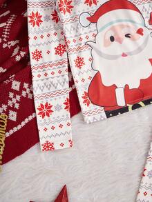 青少年男孩圣诞老人印花长袖和裤子睡衣套装，紧身 - 彩色 - 查看 7