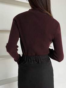 DAZY 女士圆领纯色长袖商务休闲毛衣，秋冬，秋季女装 - 紫色 - 查看 5