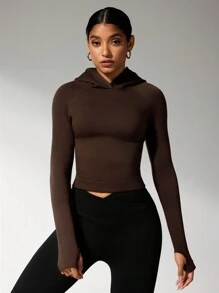 Women Solid Color Long Sleeve Simple Hoodie, Casual Daily Wear