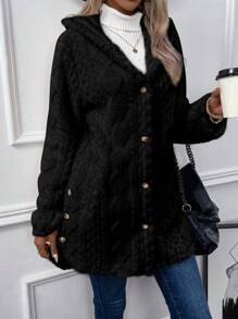 SHEIN LUNE 女士連帽毛絨外套 - 黑色 - 查看 3