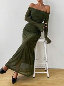 Firerie 女士优雅性感红色网眼覆盖细肩带派对、约会晚礼服 - 綠色 - 查看 6