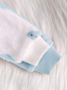 Loomiva 2 件装女婴心形和波尔卡圆点印花长袖全拉链保暖羊毛连体衣 适合秋冬季 - 藍白色 - 查看 4