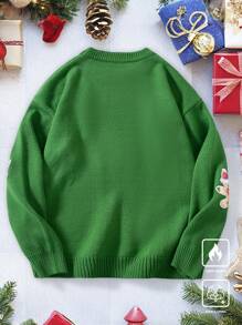Manfinity Roghcode Áo len dệt kim họa tiết gấu Giáng sinh thường ngày cho nam vào mùa thu/đông - màu xanh lá - Xem 2