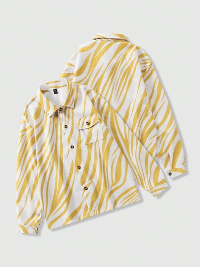 Street Life Chaqueta casual con bolsillos cargo de manga larga con estampado de cebra para hombres, primavera y otoño