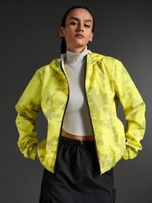 SHEIN Sports 休闲撞色印花连帽运动夹克 - 芥末黃 - 查看 7
