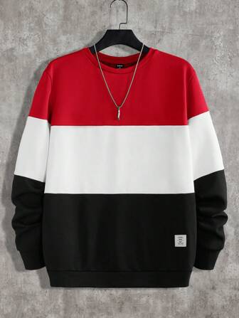 Manfinity ModaGents Jersey casual de cuello redondo con manga larga y contraste de colores, para hombre, otoño