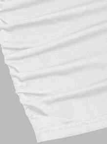 Sweetra 2pcs/Set Women Solid Color Ruffle Decor Tube Top And High Slit Skirt Sexy Outfit Y2K Outfit  - White - View 3