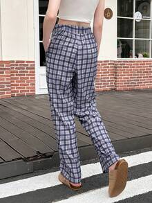 SHEIN EZwear Women's Fall Loose Fit Regular Length Plaid Pants, Autumn - Blue - View 5