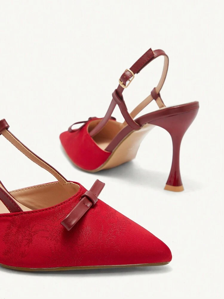 CUCCOO CHICEST Elegant Cute Bow-Knot Pointed Toe Stilettos, Faux Leather Women High Heels, Red Or Burgundy, Suitable For Afternoon Tea, Dates, Office