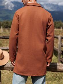 Manfinity Homme 男士休闲日常翻领大衣，秋季外出大衣，适合朋友、丈夫、男朋友的礼物 - 鏽棕色 - 查看 2