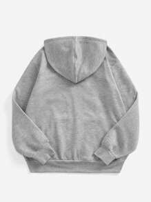 Coolane Casual Letter & Star Pattern Hooded Zip-Up Long Sleeve Loose Sweatshirt For Women, Thick Material, Autumn/Winter Hoodie - Light Grey - View 7