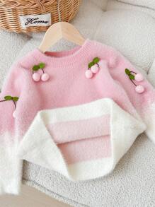 LMoss Kids LMoss Tween Girl 3D Cherry Gradient Crew Neck Long Sleeve Casual Sweater - Pink - View 3