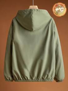 SHEIN Leap Crew 青少年男童休闲舒适学院风复合保暖连帽印花标语图案梭织长袖外套，适合返校节、文艺复兴、秋季机场鸡尾酒会等场合穿着。 - 綠色 - 查看 2