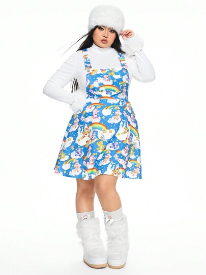 ROMWE X Care Bears Robe salopette imprimée arc-en-ciel et ours de bandes dessinées mignonnes pour grandes tailles, sans t-shirt
