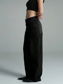 Women's Premium Distressed Denim Jeans Pants, Spring Summer Fashion - Black - View 2