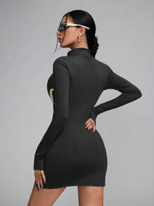 Innovista Váy thể thao ngắn tay dài bó sát có khóa kéo nửa thân dành cho nữ, váy tennis - màu đen - Xem 6