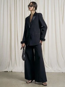AiiRZ Feather Cuff Blazer & Trouser Suit - Black - View 6