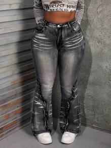SHEIN SXY Plus Size Black Elastic Denim Flared Flare Jeans,