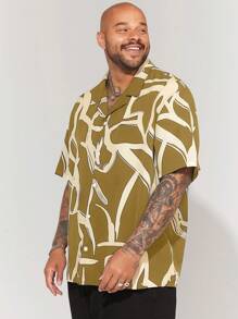 Manfinity NXTstreet Casual Slim-Fit Short Sleeve Shirt With Mandarin Collar For Plus Size Men, Suitable For Summer Everyday Wear