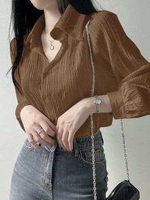 DAZY ملابس علوية نسائي بياقة مطوي ذو لون أحادي وفض...