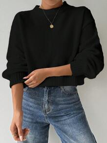 Flexra 1 chiếc áo len dài tay cổ lọ màu trơn dành cho nữ, kiểu dáng thường ngày, dễ phối đồ, thích hợp cho mùa thu đông. - màu đen - Xem 7