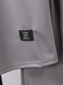 SHEIN 2pcs Tween Boy Applique Decor Round Neck Short Sleeve Top And Elastic Waist Pocket Shorts Casual Set - Grey - View 5