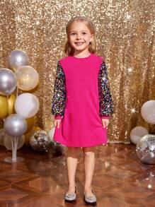 SHEIN Young Girl's And Young Girl's Elegant Patchwork Beaded Party Dress, Suitable For Autumn