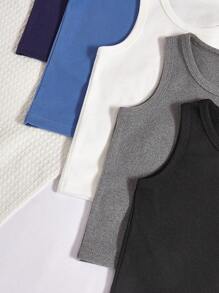 SHEIN 5 Pcs/Set Boys' Casual Solid Color Comfortable Sleeveless Vest Undergarment, Minimalist Style - Multicolor - View 6