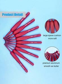 9Pcs/Set Red Sweater Crochet Set, Silicone Handle Stainless Steel Crochet Set DIY Sweater Knitting Needles, Autumn And Winter Decoration, Clothing Mending Tools Christmas For Holiday Gift Giving,Decorations