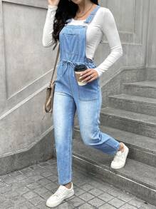 女式宽肩带纽扣多口袋休闲工装裤