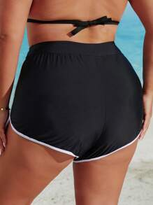 Bas de bikini minimaliste décontracté avec poche et liens contrastés en tailles plus, pour l'été