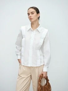 Aalyst Damen 2024 Neue Einfarbige Lässige Gerade Schulterfreie Langarmbluse - Weiss - Übersicht 4