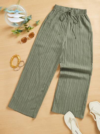 SHEIN Essnce Women's Casual Simple Striped Heart Print Long Pants Summer Spring Valentine Day New Years