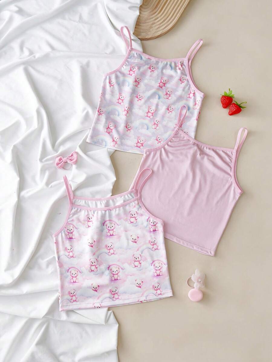 3pcs Big Girls Casual Comfortable Camisole Set - Multicolor - View 1
