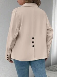 SHEIN Unity 大码女式纯色简约长袖西装外套，日常穿着