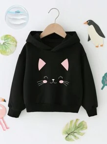 SHEIN Áo nỉ tay trễ vai in hình hoạt hình bé gái - màu đen - Xem 1