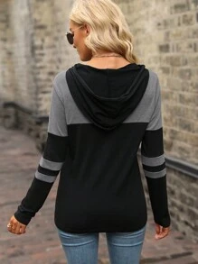 SHEIN LUNE Colourblock Drawstring Hooded Sweatshirt - Multicolor - View 2