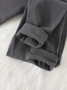 SHEIN 2 件装 Tween Boy 舒适贴身简约弹力长袖上衣和长裤保暖内衣套装 - 深灰色 - 查看 4