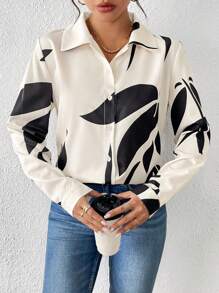 Chiquease Camisa casual de manga larga con botones y estampado floral para mujeres, otoño