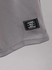 SHEIN 2pcs Tween Boy Applique Decor Round Neck Short Sleeve Top And Elastic Waist Pocket Shorts Casual Set - Grey - View 4