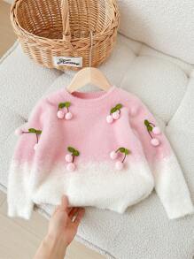 LMoss Kids LMoss Tween Girl 3D Cherry Gradient Crew Neck Long Sleeve Casual Sweater - Pink - View 1