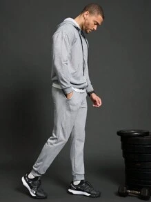 Manfinity Sport Corelite 2 件装男士休闲前拉链连帽衫 + 裤子运动服套装