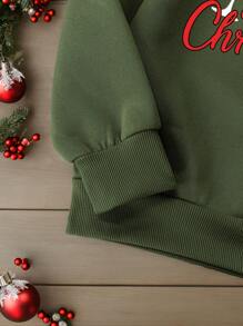 INAWLY Áo nỉ cổ tròn in họa tiết ly rượu Giáng sinh cỡ lớn cho nữ, mùa thu/đông - màu xanh lá - Xem 5