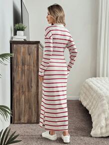 SHEIN LUNE Váy Polo sọc rộng rãi thoải mái cho nữ có xẻ tà, đa năng và thoải mái cho mọi mùa - Nhiều màu - Xem 2