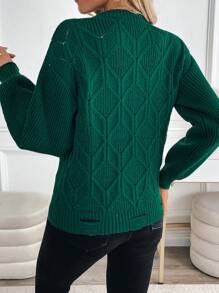 SHEIN LUNE 纯色圆领休闲百搭长袖针织套头衫，秋冬款 - 綠色 - 查看 2