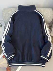 SHEIN Leap Crew 青少年男孩拼色立领字母印花拉链夹克外套，保暖内衬，适合秋冬季，运动休闲户外 - 灰色 - 查看 2