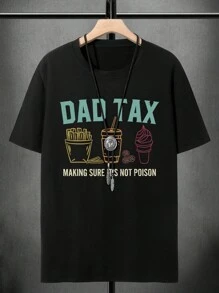 Manfinity Homme Camiseta casual de manga corta con cuello redondo, estampado gráfico de lema y talla grande para hombres - Negro - Ver 7